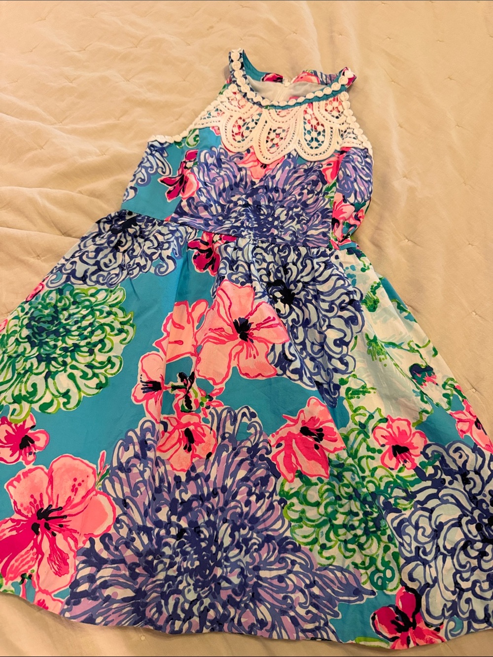 Lilly Pulitzer Girls' Floral Halter Dress - Turquoise, Pink & Purple